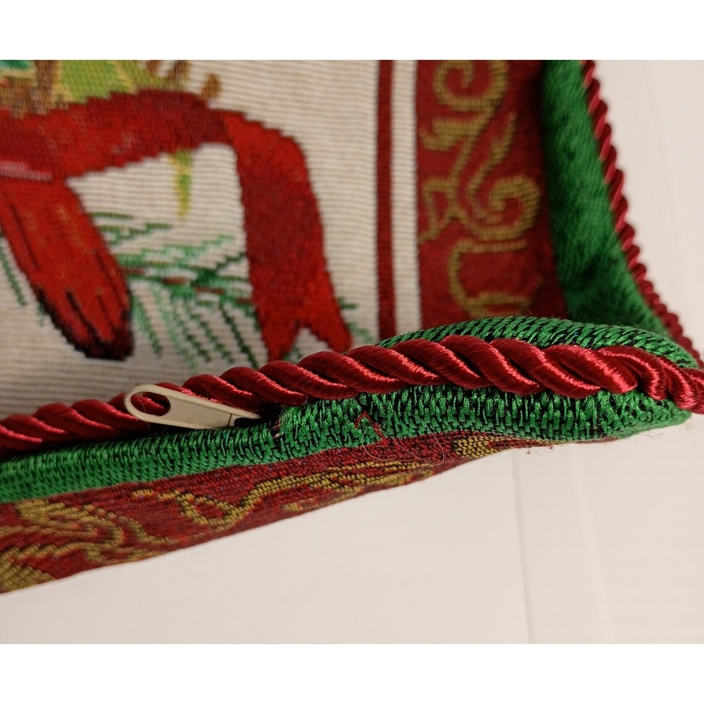 VTG Christmas Cardinal‎ With Poinsettias Tapestry Throw Pillow Cover Only 17" - Picture 4 of 7